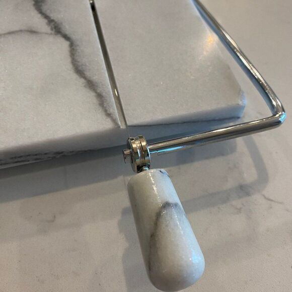 Classic Gray/White 8" x 5" Italian Marble Cheese Slicer - Picture 6 of 7